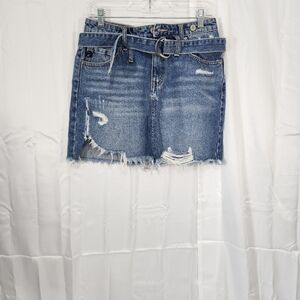 Kancan Size Medium Distressed Denim Mini Skirt with Belt